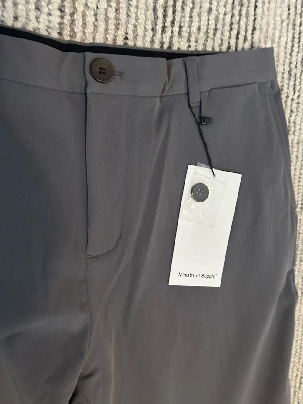 Ministry of Supply Pace Tapered Chino Gray Dress Pants Size 34 Drawstring